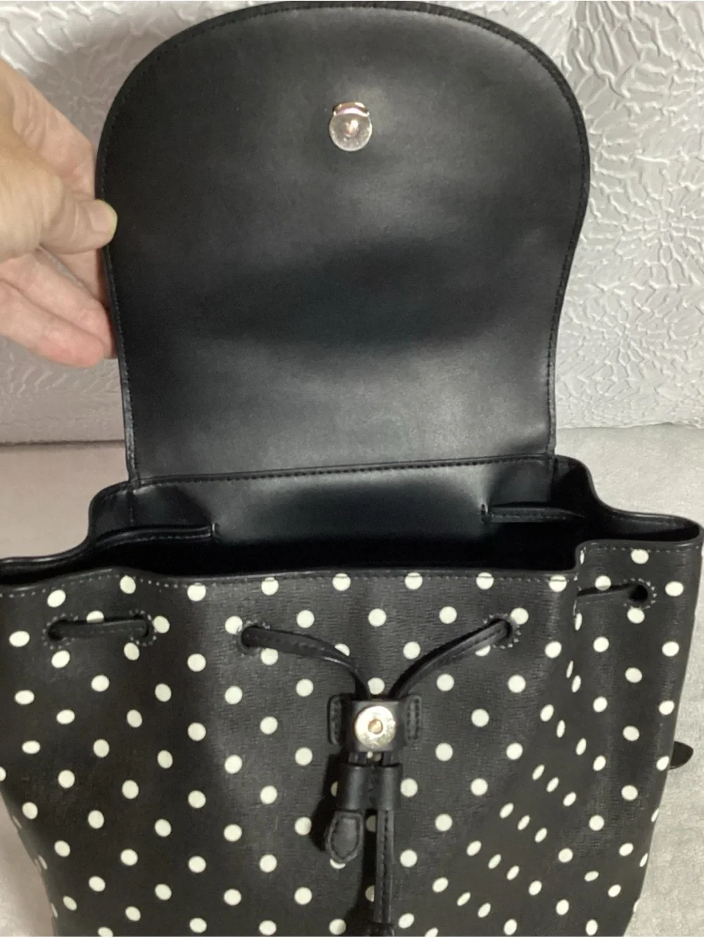 Disney Kate Spade Minnie Mouse Black & White Polka Dot Backpack EUC Retail $359